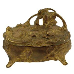 VTG Jennings Brothers Art Nouveau Metal Trinket Jewelry Casket Box JB 334 Holly